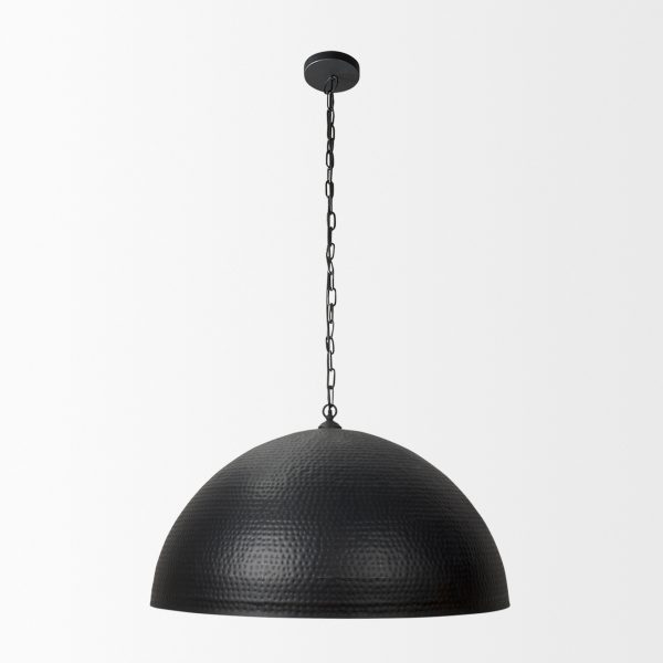 Karina 36 Round Matte Black Hammered Metal Dome Pendant Light 2