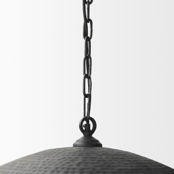 Karina 36 Round Matte Black Hammered Metal Dome Pendant Light 5