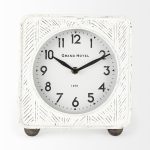 Karl 8.0L x 2.8W x 8.8H Rustic White Iron Rounded Square Table Clock
