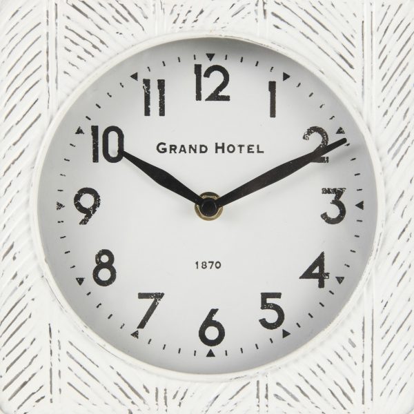 Karl 8.0L x 2.8W x 8.8H Rustic White Iron Rounded Square Table Clock 7