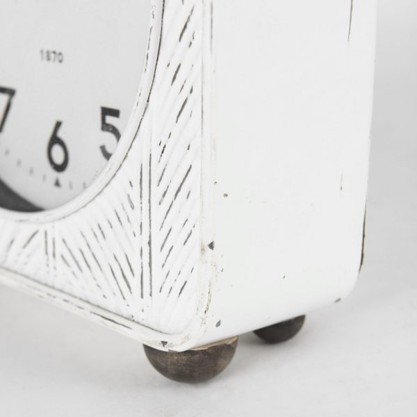Karl 8.0L x 2.8W x 8.8H Rustic White Iron Rounded Square Table Clock 8