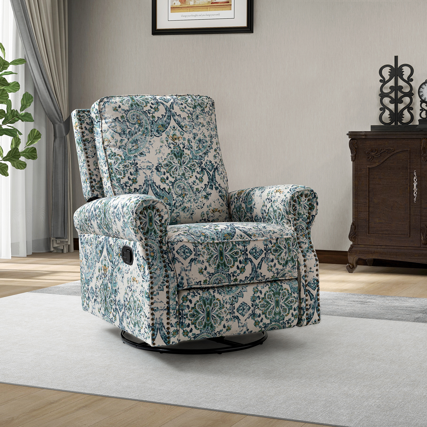 Kaspar Blue Manual Swivel Glider Recliner with Nailhead Trim 1 Kaspar Blue Manual Swivel Glider Recliner with Nailhead Trim