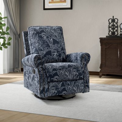 Kaspar Navy Swivel Glider Recliner Nailhead Trim Manual Chair