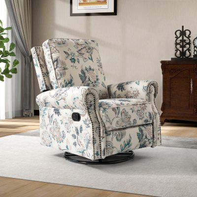 Kaspar Teal Swivel Glider Recliner with Nailhead Trim
