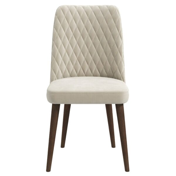 Beige Velvet Mid-Century Dining Chair with Wood Legs (Set of 2)