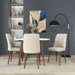 Beige Velvet Mid-Century Dining Chair with Wood Legs (Set of 2) 9 Beige Velvet Mid-Century Dining Chair with Wood Legs (Set of 2)
