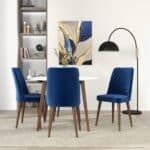 Blue Velvet Mid-Century Modern Dining Chairs Solid Wood Legs (Set of 2) 9 Blue Velvet Mid-Century Modern Dining Chairs Solid Wood Legs (Set of 2)