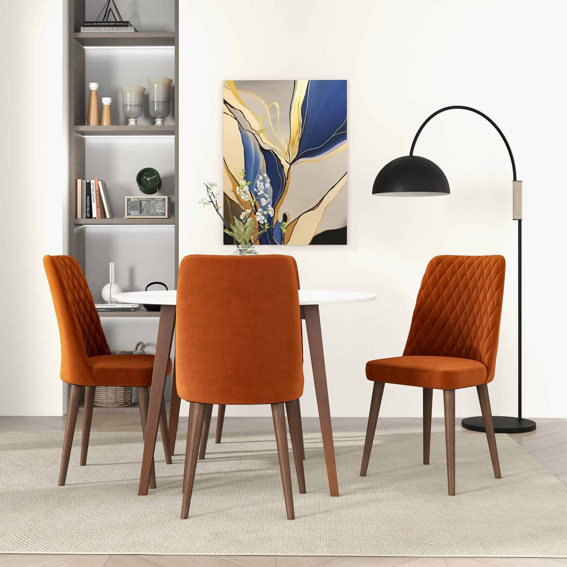 Mid-Century Orange Velvet Dining Chair Solid Wood Legs (Set of 2) 2 Mid-Century Orange Velvet Dining Chair Solid Wood Legs (Set of 2) - Image 2