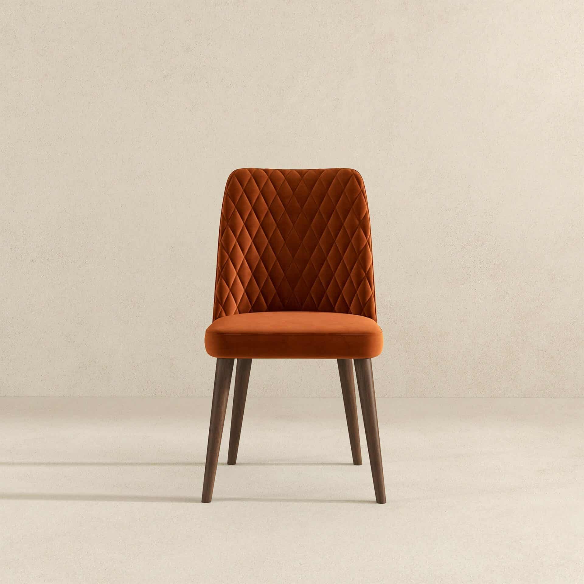 Mid-Century Orange Velvet Dining Chair Solid Wood Legs (Set of 2) 3 Mid-Century Orange Velvet Dining Chair Solid Wood Legs (Set of 2) - Image 3