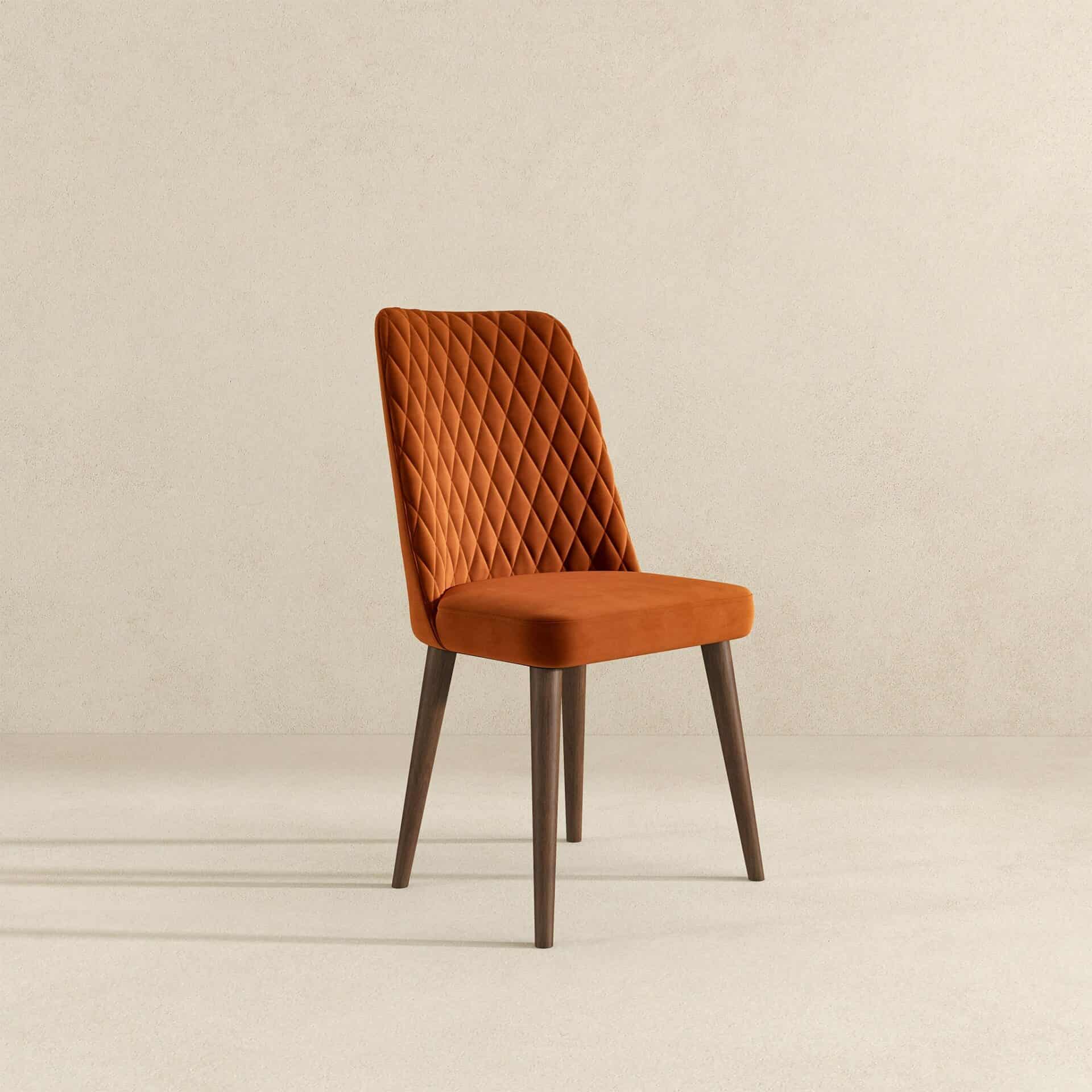 Mid-Century Orange Velvet Dining Chair Solid Wood Legs (Set of 2) 4 Mid-Century Orange Velvet Dining Chair Solid Wood Legs (Set of 2) - Image 4