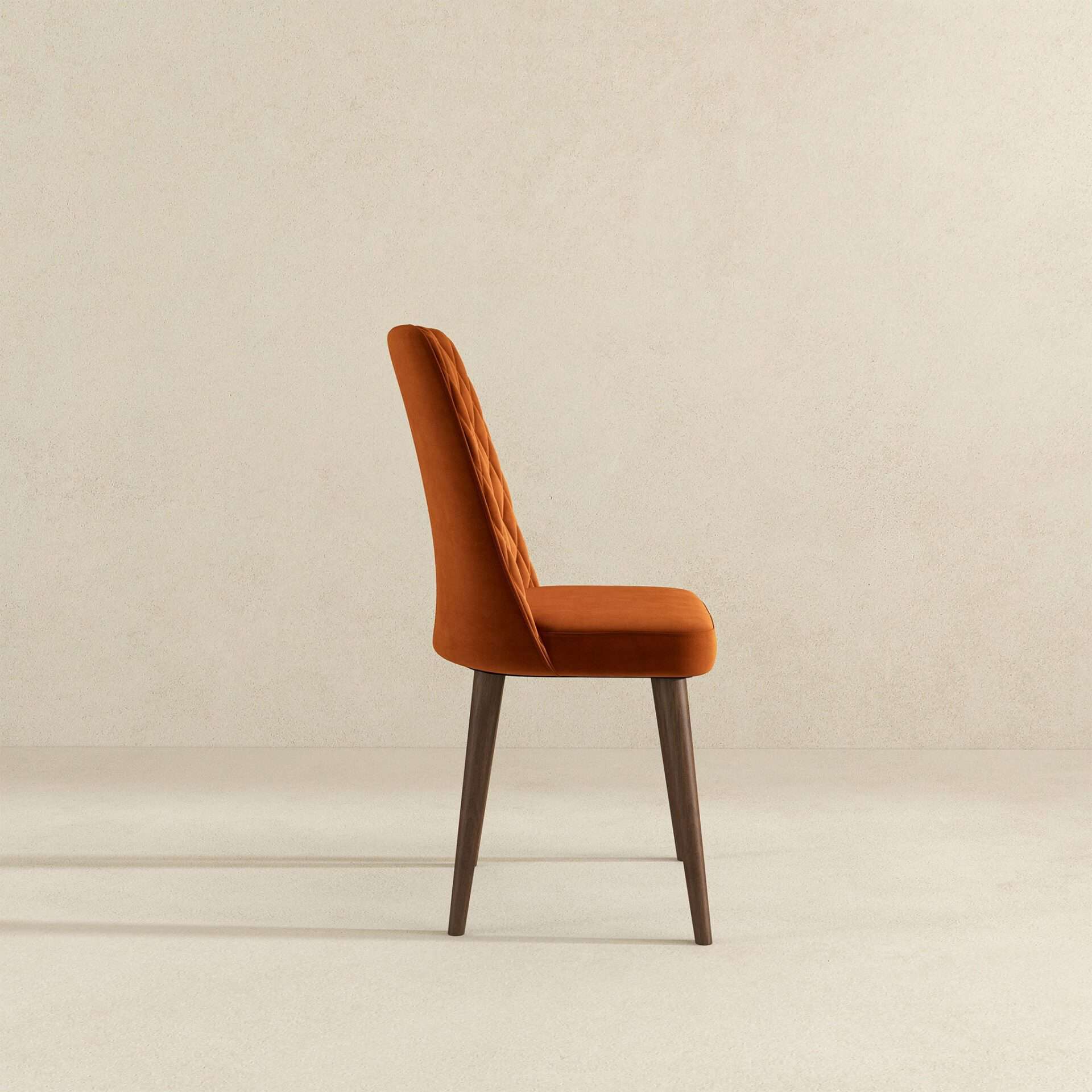 Mid-Century Orange Velvet Dining Chair Solid Wood Legs (Set of 2) 5 Mid-Century Orange Velvet Dining Chair Solid Wood Legs (Set of 2) - Image 5