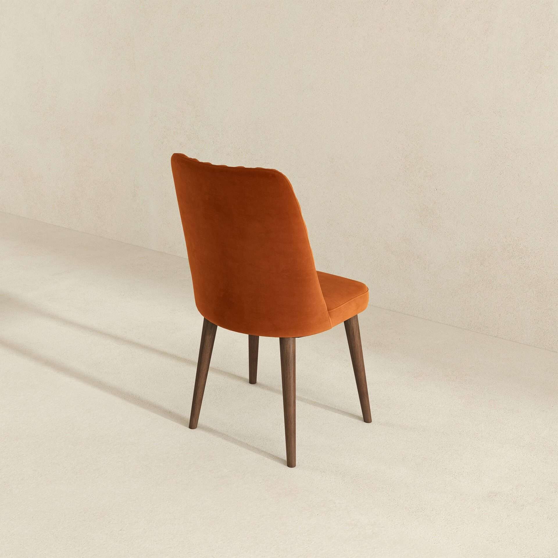 Mid-Century Orange Velvet Dining Chair Solid Wood Legs (Set of 2) 6 Mid-Century Orange Velvet Dining Chair Solid Wood Legs (Set of 2) - Image 6