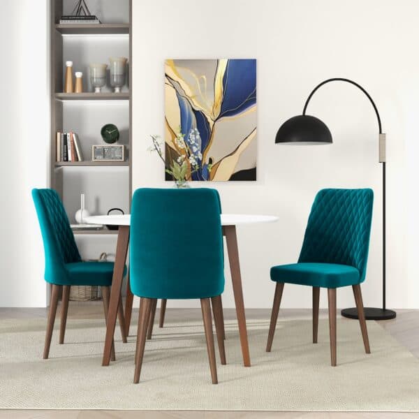 Teal Velvet Mid-Century Modern Dining Chair Solid Wood Legs (Set of 2)