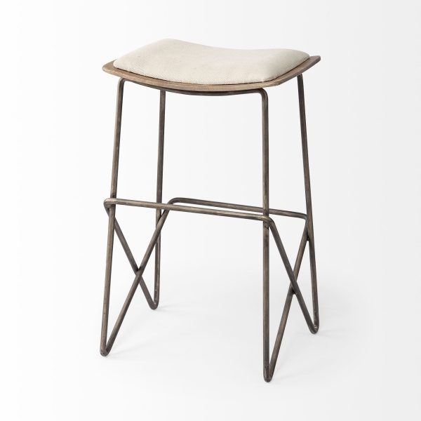 Katniss 26 Total Height Cream Fabric Seat Gold Metal Frame Counter Stool 6