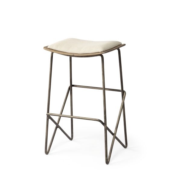 Katniss 26 Total Height Cream Fabric Seat Gold Metal Frame Counter Stool