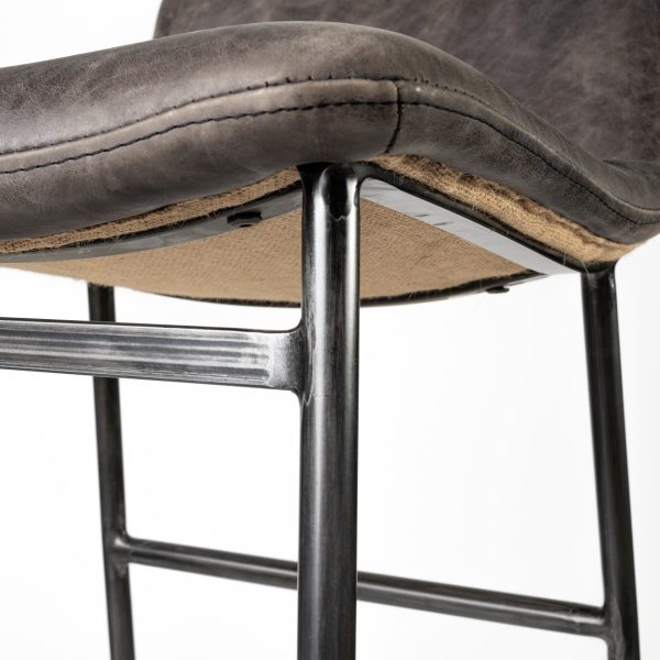 Kavalan 33.5 Total Height Ebony Leather Seat Black Metal Frame Counter Stool 10