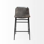 Kavalan 33.5" Total Height Ebony Leather Seat Black Metal Frame Counter Stool