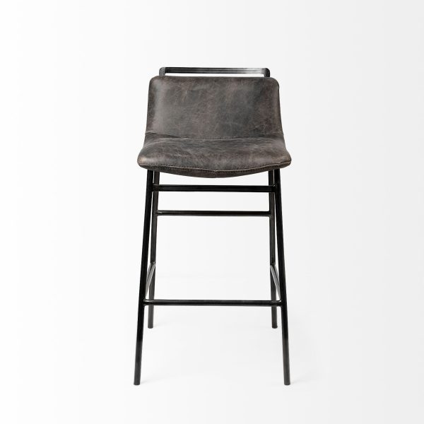 Kavalan 33.5 Total Height Ebony Leather Seat Black Metal Frame Counter Stool 3