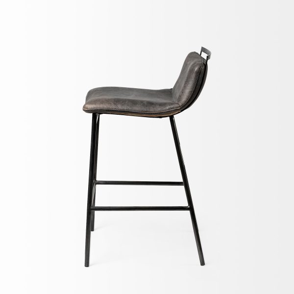 Kavalan 33.5 Total Height Ebony Leather Seat Black Metal Frame Counter Stool 4