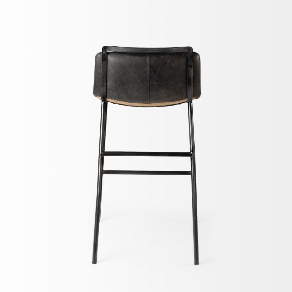 Kavalan 33.5 Total Height Ebony Leather Seat Black Metal Frame Counter Stool 5