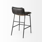 Kavalan 33.5" Total Height Ebony Leather Seat Black Metal Frame Counter Stool