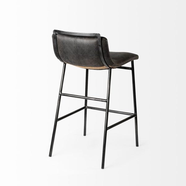 Kavalan 33.5 Total Height Ebony Leather Seat Black Metal Frame Counter Stool 6
