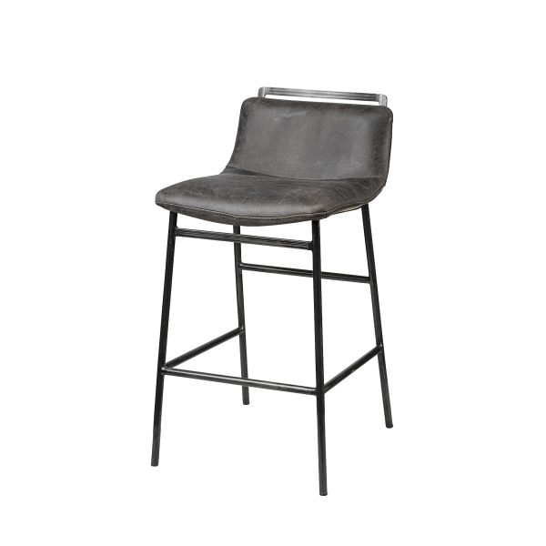 Kavalan 33.5 Total Height Ebony Leather Seat Black Metal Frame Counter Stool