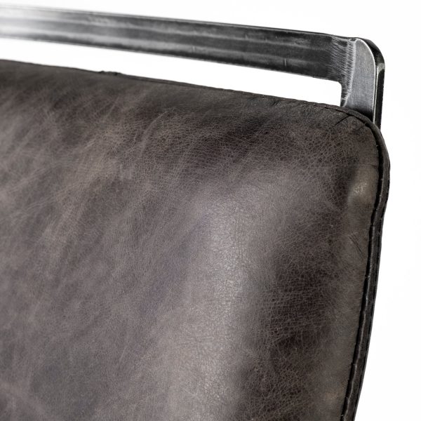 Kavalan 33.5 Total Height Ebony Leather Seat Black Metal Frame Counter Stool 7