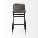 Kavalan 37.5" Total Height Ebony Leather Seat Black Metal Frame Bar Stool