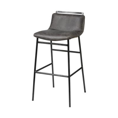 Kavalan 37.5" Total Height Ebony Leather Seat Black Metal Frame Bar Stool