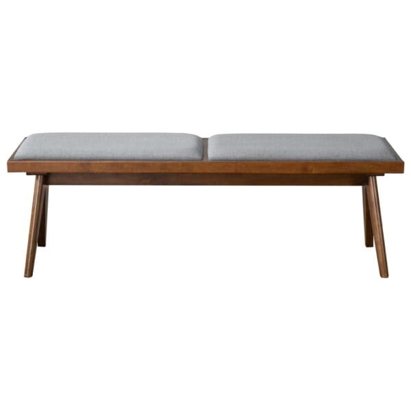 Grey Fabric Mid Century Modern Bench with Walnut Wood Base