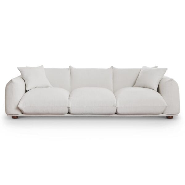 Cream Boucle Upholstered Sofa with Solid Wood Legs
