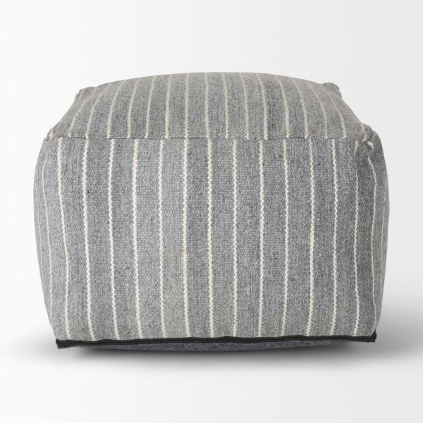 Kensie Large Blue Striped Pouf 3