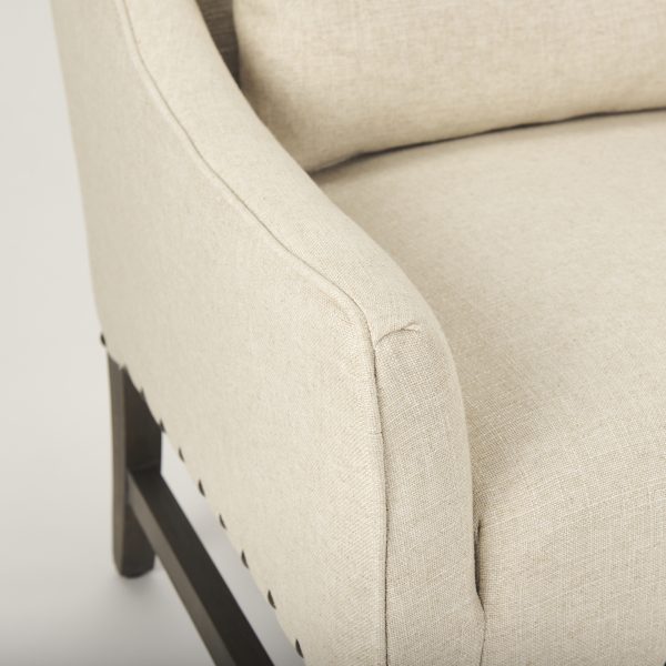 Kensington Cream Linen Fabric and Wood Accent Chair 10