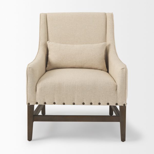 Kensington Cream Linen Fabric and Wood Accent Chair 3