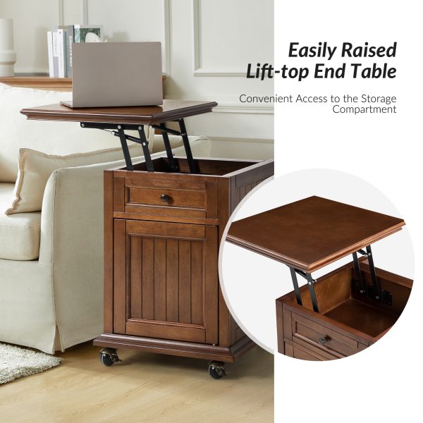 Kevin Walnut Lift Top End Table with Charging and Casters 2