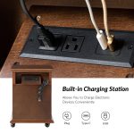 Kevin Walnut Lift-Top End Table with Charging and Casters