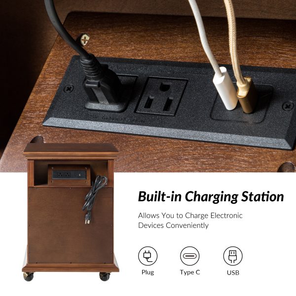 Kevin Walnut Lift Top End Table with Charging and Casters 3