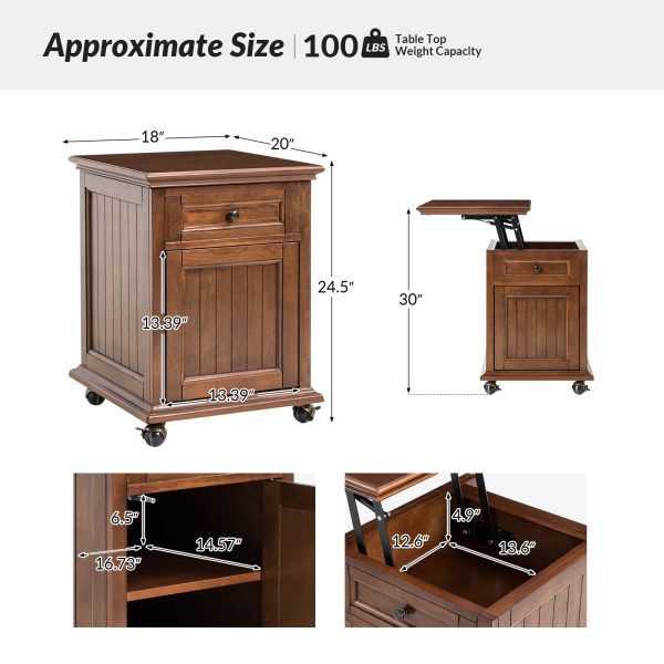 Kevin Walnut Lift Top End Table with Charging and Casters 4