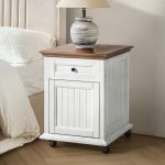 Kevin White Lift-Top Farmhouse End Table with Charging and Casters