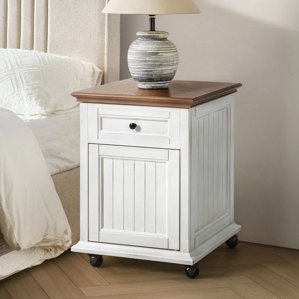 Kevin White Lift Top Farmhouse End Table with Charging and Casters 1
