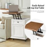 Kevin White Lift-Top Farmhouse End Table with Charging and Casters