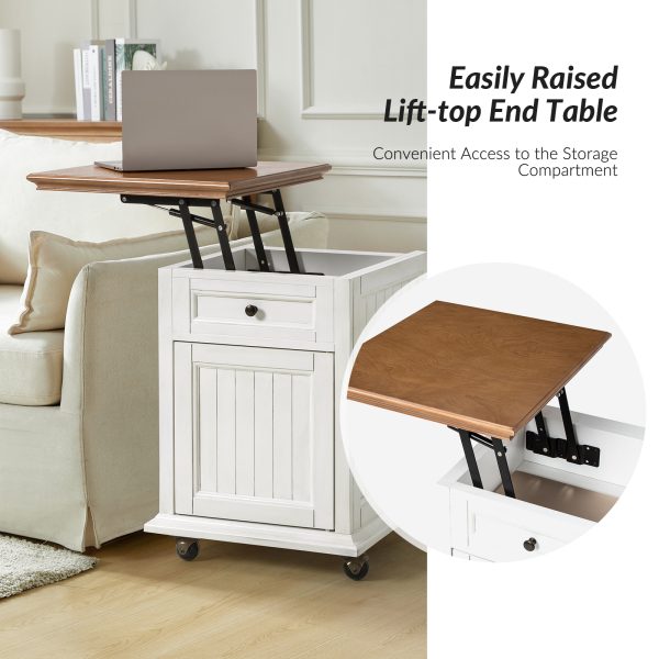 Kevin White Lift Top Farmhouse End Table with Charging and Casters 2
