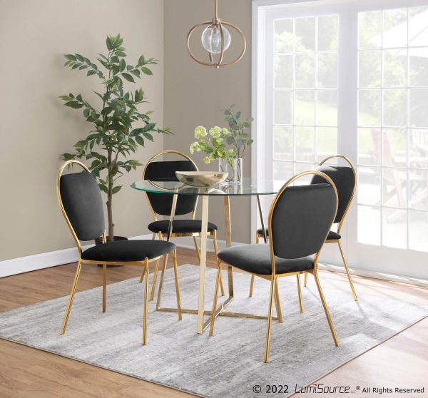 Keyhole Black Velvet Gold Contemporary Dining Chairs Set of 2 1