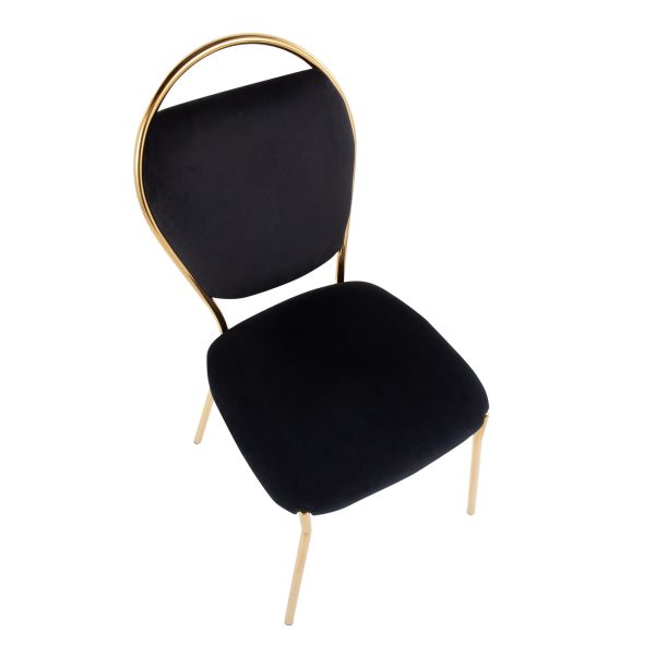 Keyhole Black Velvet Gold Contemporary Dining Chairs Set of 2 10