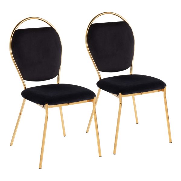 Keyhole Black Velvet Gold Contemporary Dining Chairs Set of 2 4