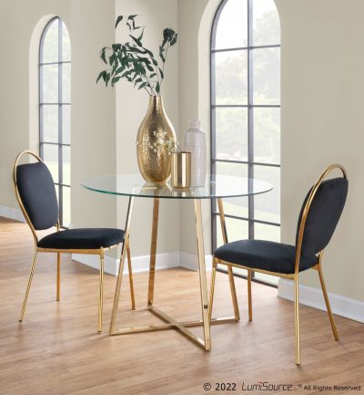 Keyhole Black Velvet Gold Contemporary Dining Chairs (Set of 2)