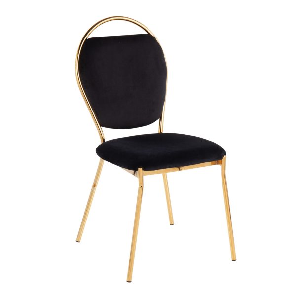 Keyhole Black Velvet Gold Contemporary Dining Chairs Set of 2 5