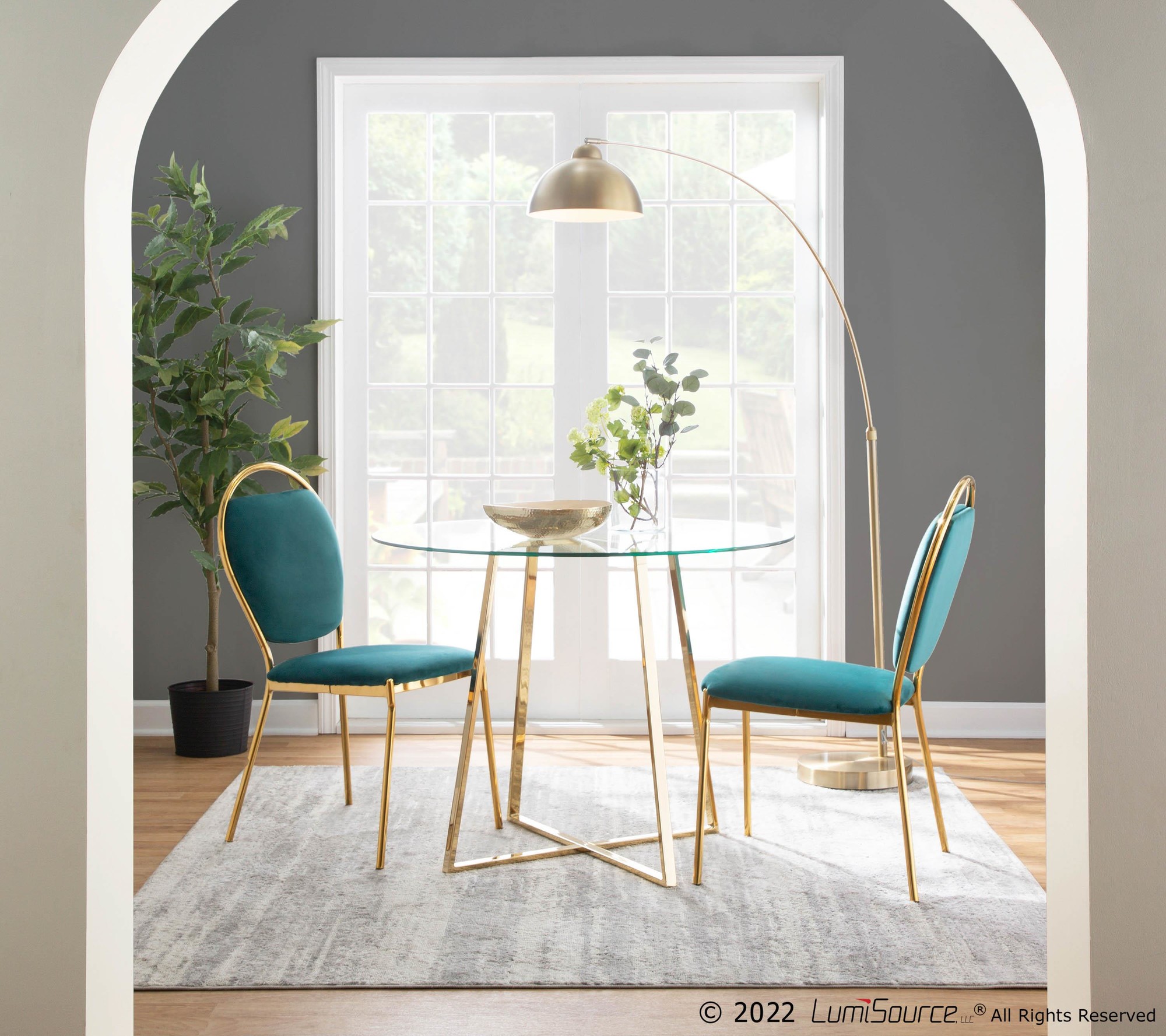 Keyhole Green Velvet Gold Contemporary Dining Chairs (Set of 2) 2 Keyhole Green Velvet Gold Contemporary Dining Chairs (Set of 2) - Image 2
