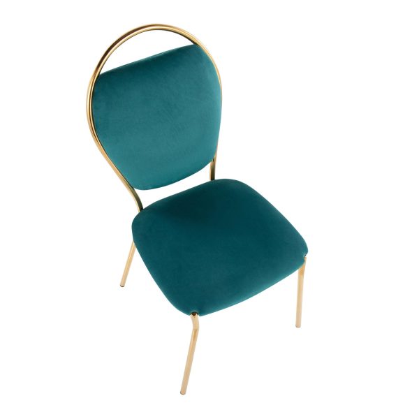 Keyhole Green Velvet Gold Contemporary Dining Chairs Set of 2 10